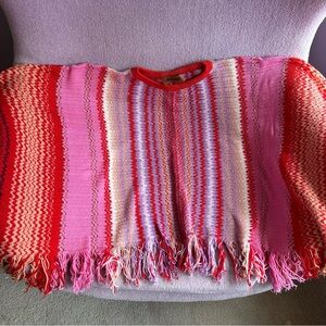 MISSONI Fringe Knit Cape Red/Pink Multicolor Round Neck Authentic Made in Italy